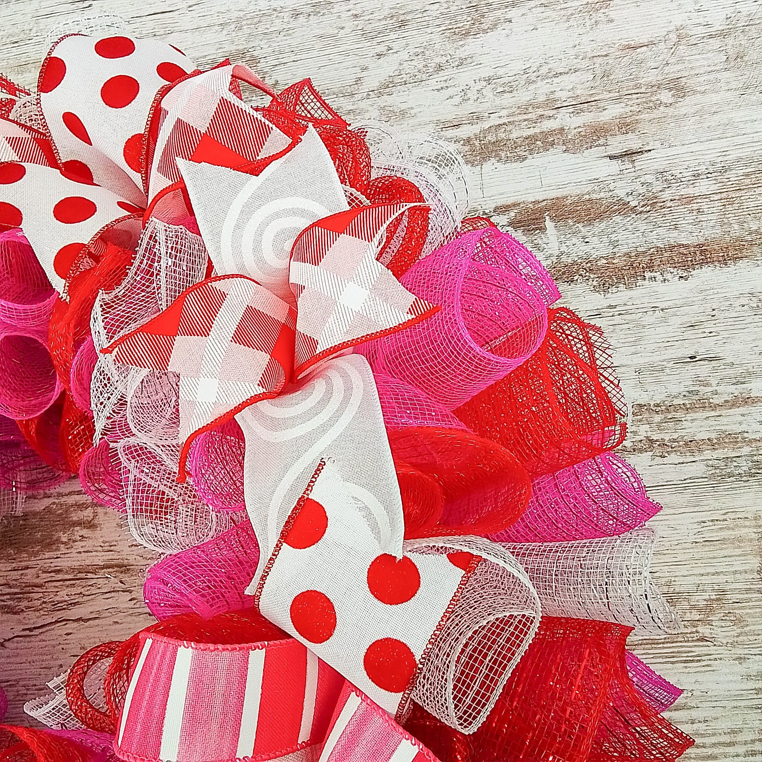 Valentine's Day Mesh Door Wreath | Red Pink White