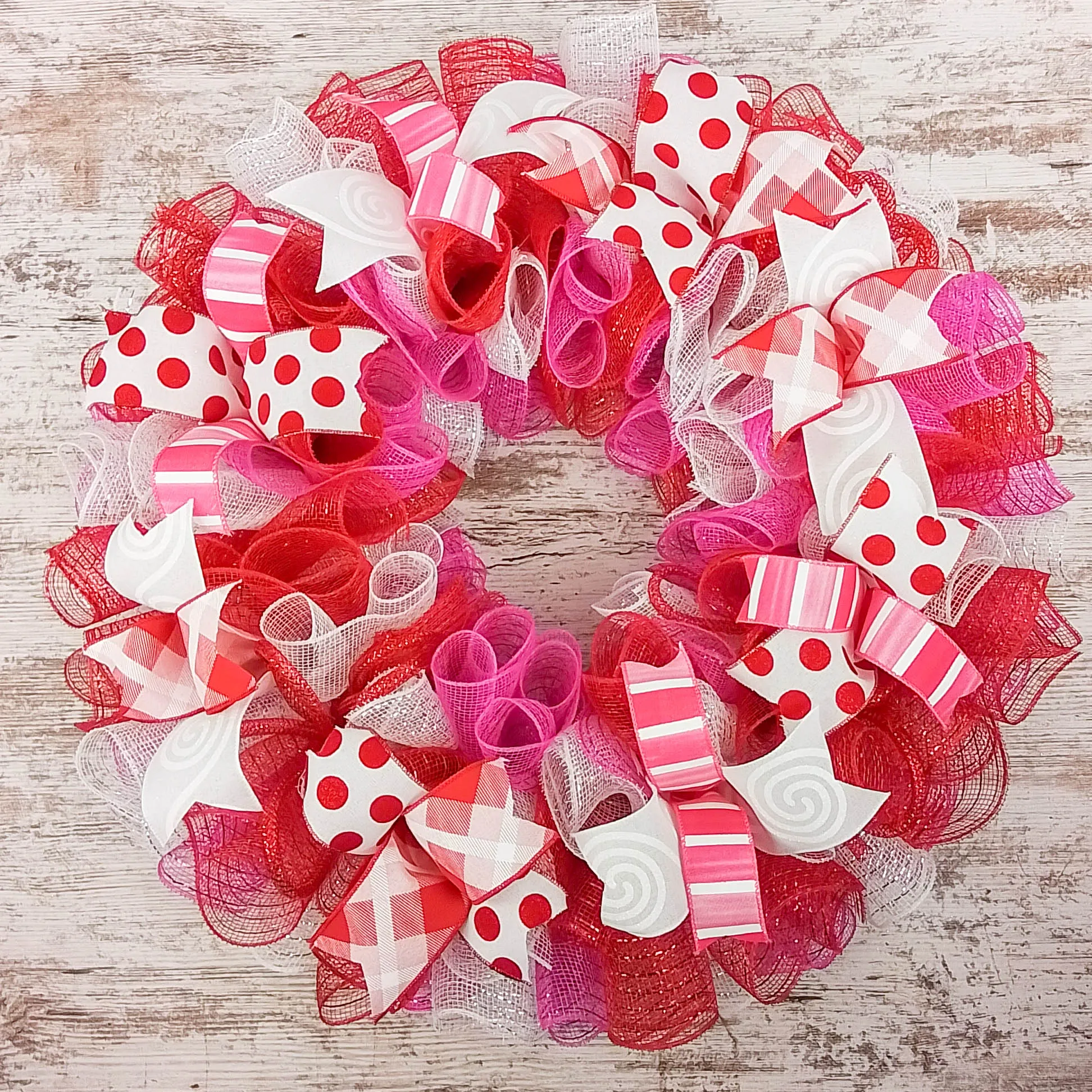 Valentine's Day Mesh Door Wreath | Red Pink White