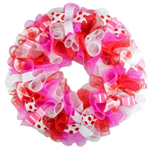 Valentine's Day Mesh Door Wreath | Red Pink White