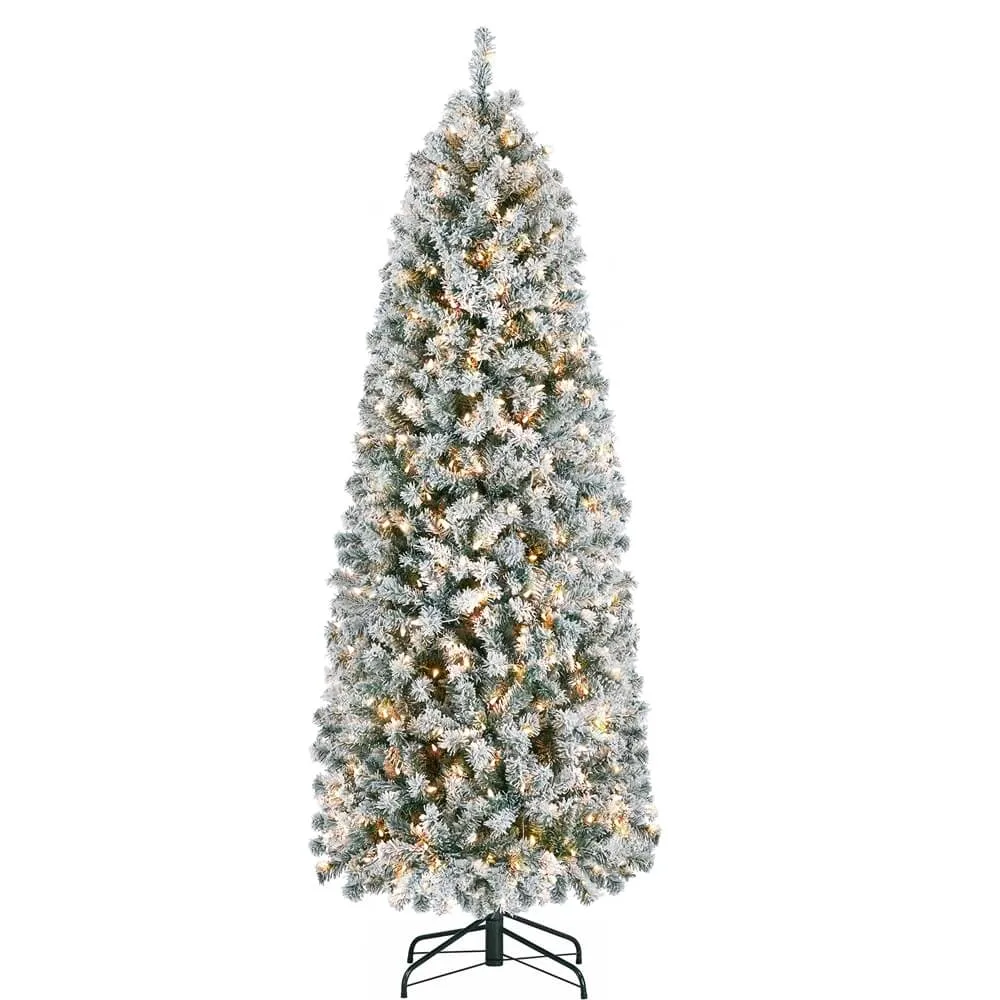 Yaheetech 6 Ft Pre-lit Flocked Pencil Artificial Christmas Tree